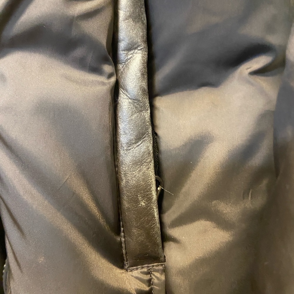 Mackage Black Down Parka Fur Hood Leather Trim - Picture 9 of 11
